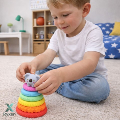 Piramidka Sensoryczna Z Koalą Wieża Edukacyjna Kolorowa 7 el.