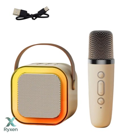 Zestaw Karaoke Głośnik Mikrofon Bezprzewodowy K12 RGB Bluetooth Beżowy