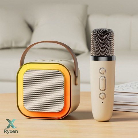 Zestaw Karaoke Głośnik Mikrofon Bezprzewodowy K12 RGB Bluetooth Beżowy