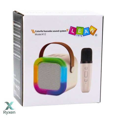 Zestaw Karaoke Głośnik Mikrofon Bezprzewodowy K12 RGB Bluetooth Beżowy