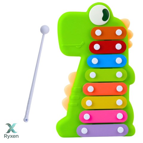 Cymbałki Instrument Muzyczny Dla Malucha 8 Płytek Dinozaur Zielony