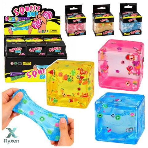 Gniotek Antystresowy Kostka Lodu Ice Cube Squishy Przezroczysty Owoce 5cm