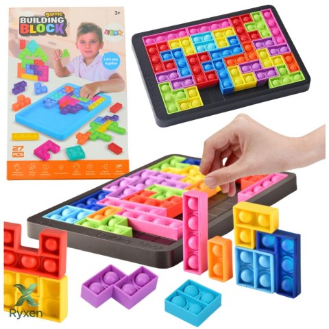 Gra Tetris Pop-It Układanka Puzzle 3w1 Sensoryczna Kolorowa 27el