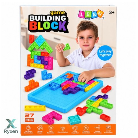 Gra Tetris Pop-It Układanka Puzzle 3w1 Sensoryczna Kolorowa 27el