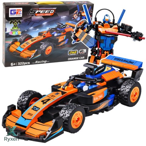 Klocki Konstrukcyjne Wyścigówka Auto Robot 2W1 Pomarańczowa 322 el.