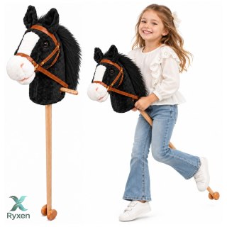 Koń Na Kiju z Kółkami Hobby Horse Dźwięki Galopu Biało-Czarny 100 cm