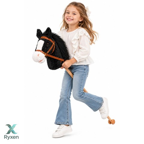Koń Na Kiju z Kółkami Hobby Horse Dźwięki Galopu Biało-Czarny 100 cm