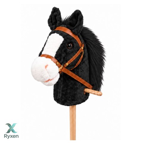 Koń Na Kiju z Kółkami Hobby Horse Dźwięki Galopu Biało-Czarny 100 cm