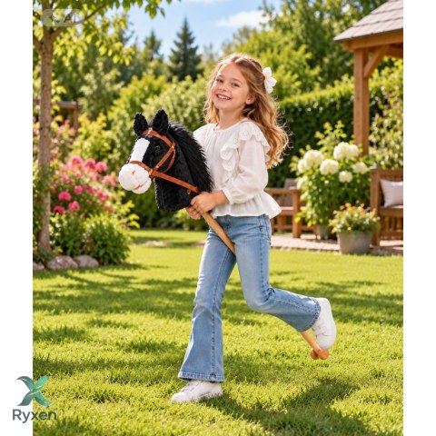 Koń Na Kiju z Kółkami Hobby Horse Dźwięki Galopu Biało-Czarny 100 cm