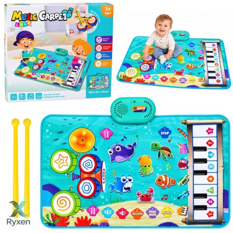 Mata Muzyczna Edukacyjna 2w1 Podwodny Świat Dźwięki Instrumentów 80x50 cm