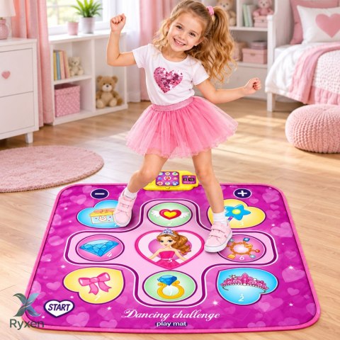 Mata Taneczna Interaktywna Księżniczka LED Muzyka Różowa 98x86.5cm