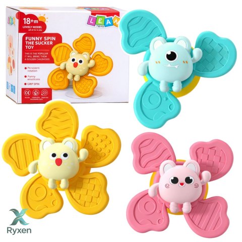 Zestaw Fidget Spinnery Grzechotki Wirujące Przyssawki Kolorowe 3 szt.