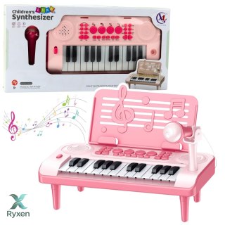 Elektroniczne Pianinko Edukacyjne Z Podstawką Na Nuty Mikrofon 24K Różowe