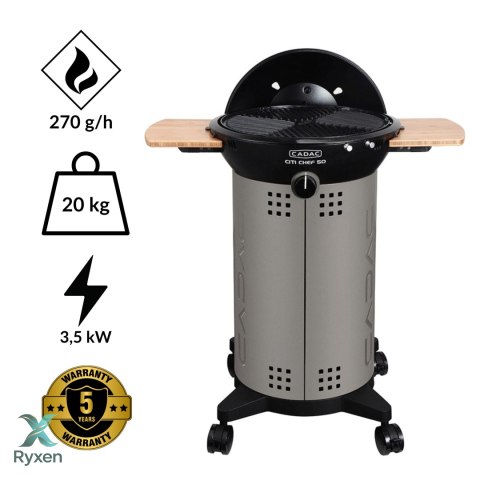 Grill gazowy na kółkach CADAC City Chef 49cm z bocznymi półkami CADAC