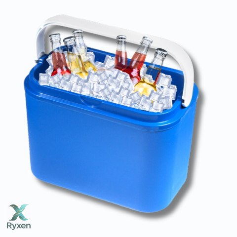 Lodówka turystyczna 10 L na wkłady mrożące, niebieska z białą pokrywą, wymiary 33x25,5x20 cm Kamai COOLBOX