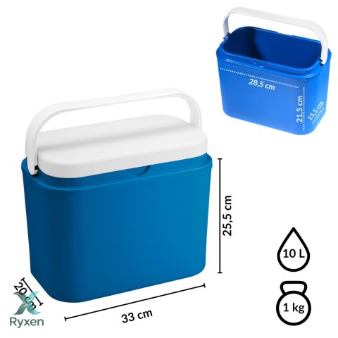 Lodówka turystyczna 10 L na wkłady mrożące, niebieska z białą pokrywą, wymiary 33x25,5x20 cm Kamai COOLBOX