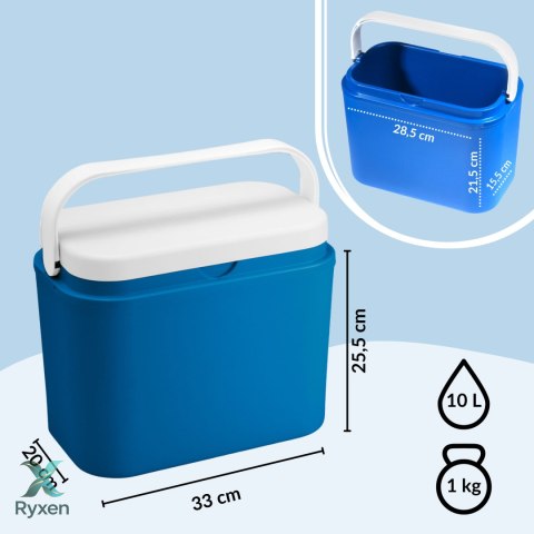 Lodówka turystyczna 10 L na wkłady mrożące, niebieska z białą pokrywą, wymiary 33x25,5x20 cm Kamai COOLBOX