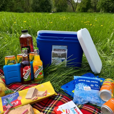Lodówka turystyczna 10 L na wkłady mrożące, niebieska z białą pokrywą, wymiary 33x25,5x20 cm Kamai COOLBOX