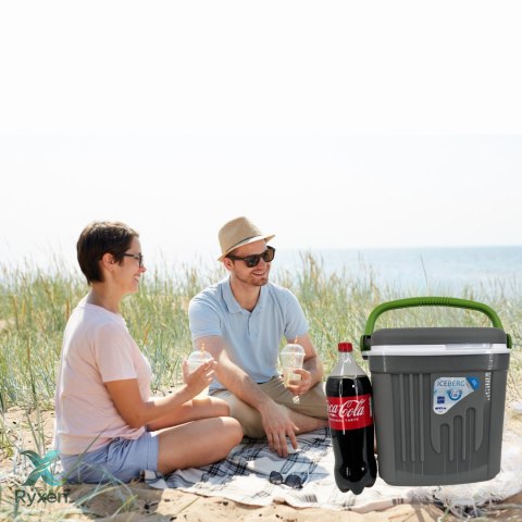 Lodówka turystyczna 20L KAMAI ICEBERG na wkłady mrożące, ciemno-szara z zieloną rączką EDA