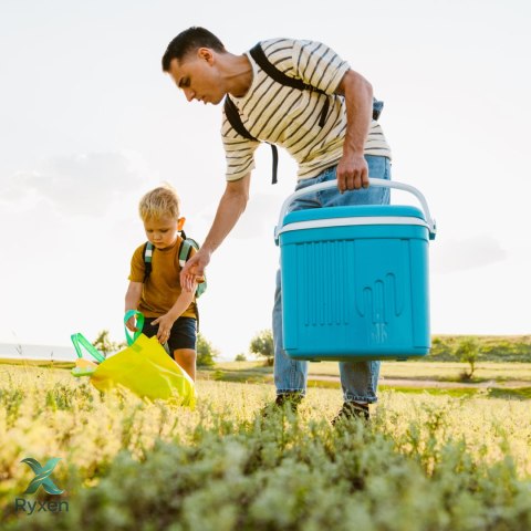 Lodówka turystyczna 32L KAMAI ICEBERG na wkłady mrożące, turkusowa z białą rączką EDA