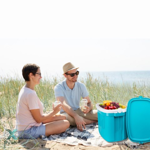 Lodówka turystyczna 32L KAMAI ICEBERG na wkłady mrożące, turkusowa z białą rączką EDA