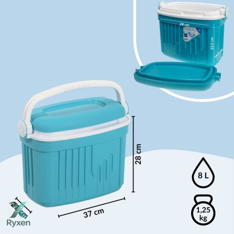 Lodówka turystyczna 8L KAMAI ICEBERG na wkłady mrożące, turkusowa z białą rączką Kamai Coolbox