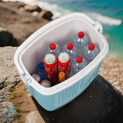 Lodówka turystyczna 20L KAMAI ICEBERG na wkłady mrożące, turkusowa z białą rączką EDA