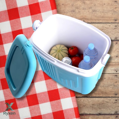 Lodówka turystyczna 20L KAMAI ICEBERG na wkłady mrożące, turkusowa z białą rączką EDA