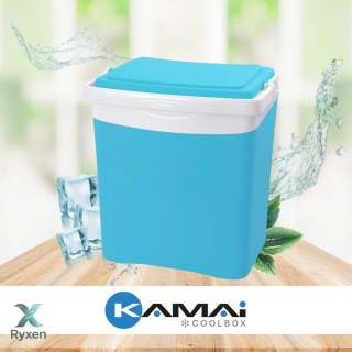 Lodówka turystyczna 25L KAMAI TROPIC na wkłady mrożące, turkusowa z białą rączką EDA