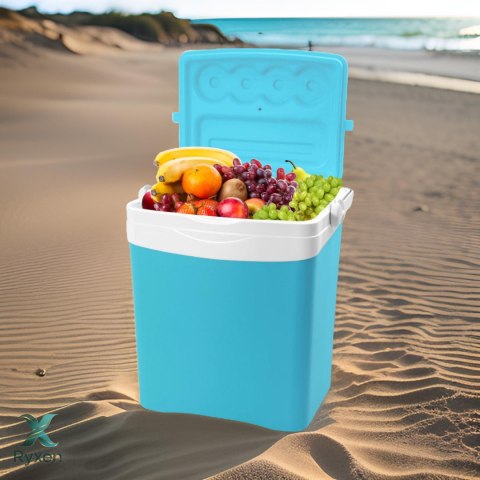 Lodówka turystyczna 25L KAMAI TROPIC na wkłady mrożące, turkusowa z białą rączką EDA