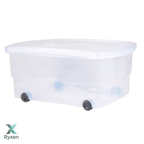 Pojemnik plastikowy 80L SKRZYNIA CLIP BOX z pokrywą na kółkach TRANSPARENTNY Kamai EDA