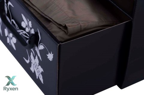 Pudełko kartonowe 2 szuflady pionowe BAROKOWE KWIATY CZARNE Aroma Smak