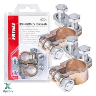 Klemy zaciski akumulatora mosiężne 600a 2 szt. w blistrze amio-01161 AMiO
