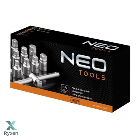 Klucze do spustu oleju 3/8", zestaw 18 szt. NEO TOOLS