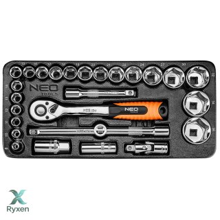 Klucze nasadowe 1/2", zestaw 27 szt., wkładka NEO TOOLS