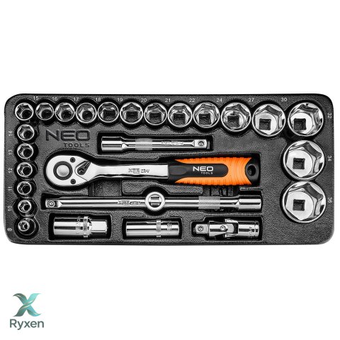 Klucze nasadowe 1/2", zestaw 27 szt., wkładka NEO TOOLS