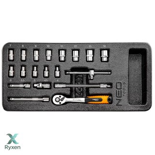 Klucze nasadowe 1/4", zestaw 19 szt., wkładka NEO TOOLS