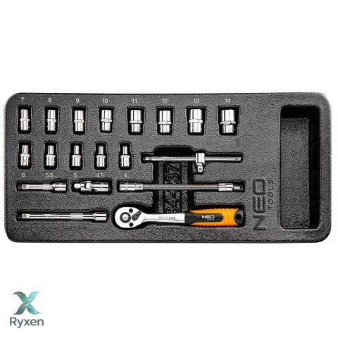 Klucze nasadowe 1/4", zestaw 19 szt., wkładka NEO TOOLS