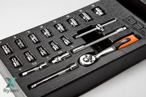 Klucze nasadowe 1/4", zestaw 19 szt., wkładka NEO TOOLS
