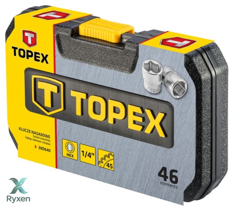 Klucze nasadowe 1/4", zestaw 46 szt. TOPEX