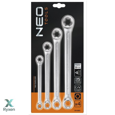 Klucze oczkowe Torx T6-T24, zestaw 4 szt. NEO TOOLS