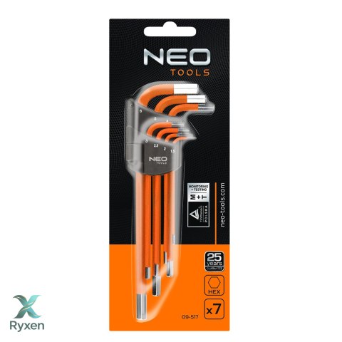 Klucze sześciokątne 1.5-6 mm, zestaw 7 szt. NEO TOOLS