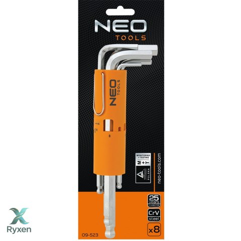 Klucze sześciokątne, długie, kuliste 2-10 mm, zestaw 8 szt. NEO TOOLS