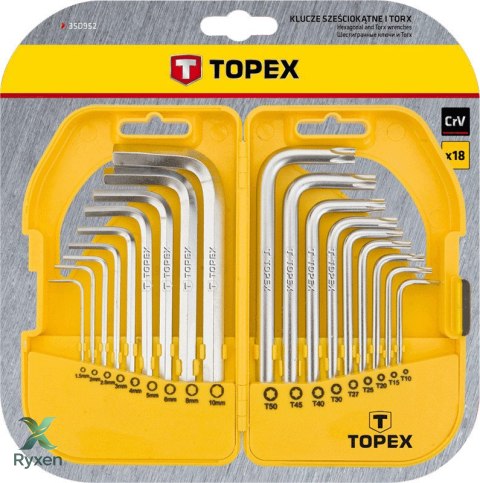Klucze sześciokątne i Torx, zestaw 18 szt. TOPEX