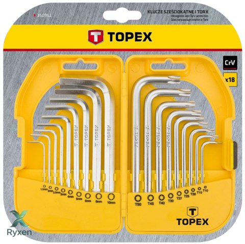 Klucze sześciokątne i Torx, zestaw 18 szt. TOPEX