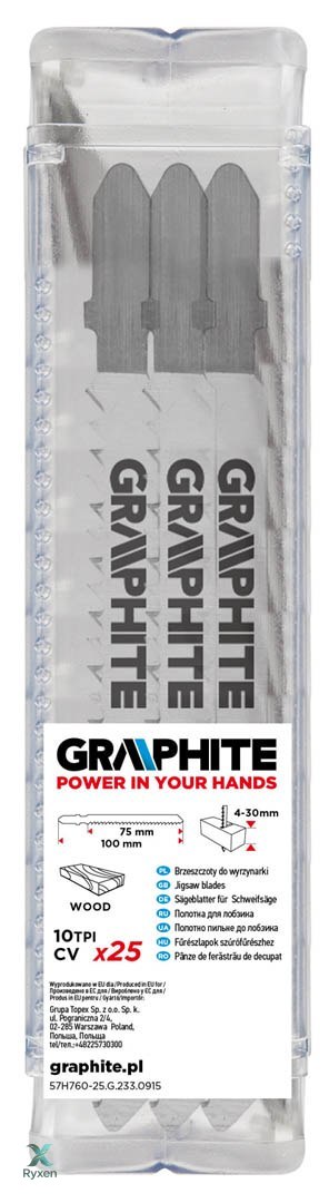 Brzeszczoty do wyrzynarki, 10 TPI, uchwyt typu T, 25 szt. GRAPHITE