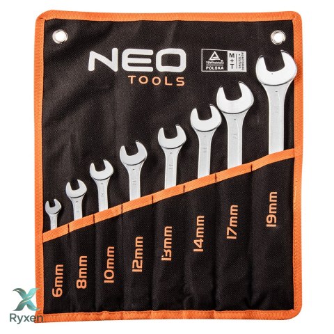 Klucze płasko-oczkowe 6-19 mm, zestaw 8 szt. NEO TOOLS