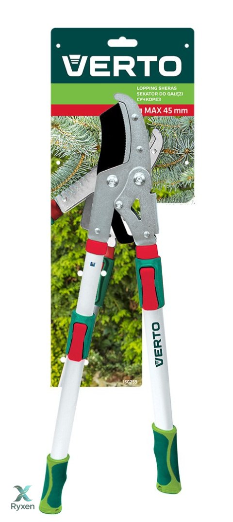 Sekator do gałęzi kowadełkowy teleskopowy 670 mm, średnica cięcia 45 mm, uchwyty aluminiowe VERTO