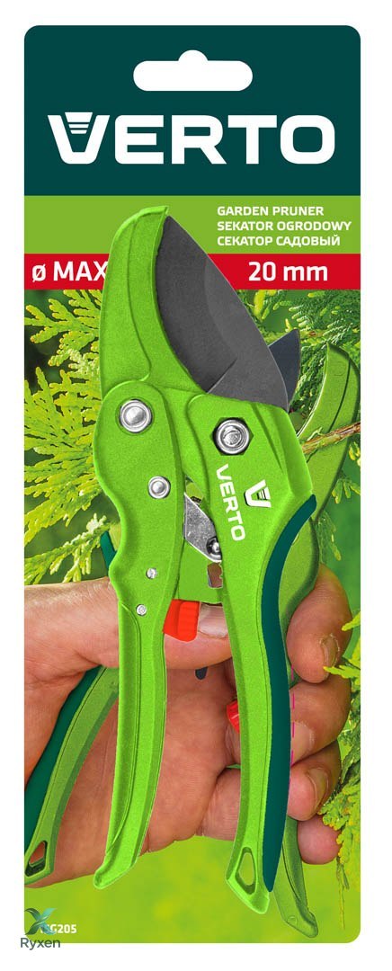 Sekator ogrodowy kowadełkowy z grzechotką, średnica cięcia 20 mm VERTO