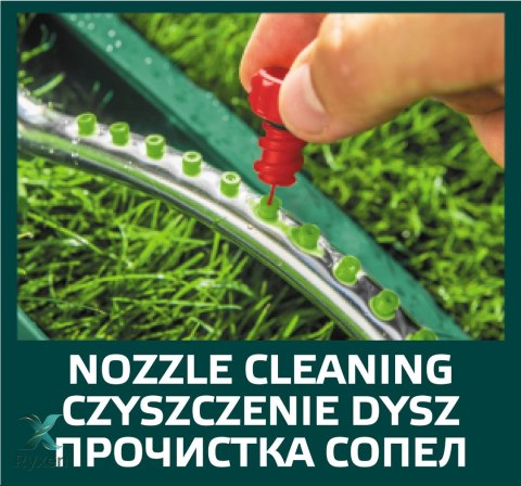 Zraszacz oscylacyjny, powierzchnia zraszania 13 x 18 m, 16 dyszy zraszających, igła do udrażniania dysz VERTO